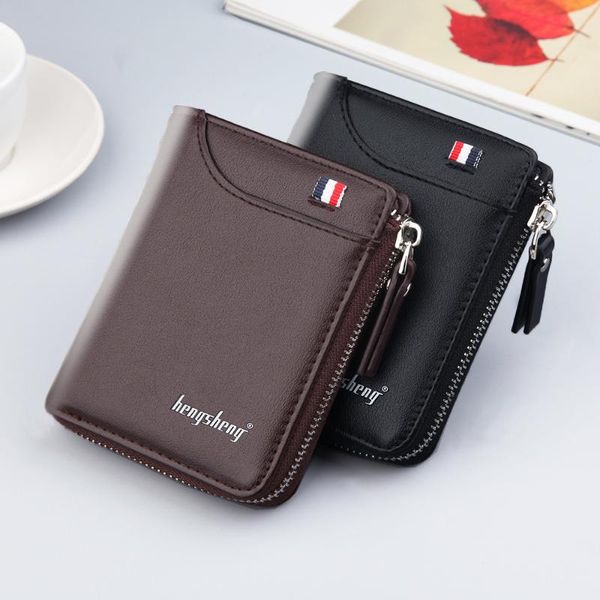 

wallets men's wallet retro short fashion zipper loose-leaf dollar clip designer men coin purse, Red;black