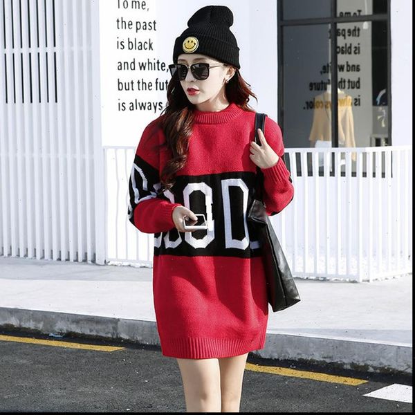 

oversize knitted women sweaters sweater spring autumn fashion elegant and pullovers knitting letter dress, White;black