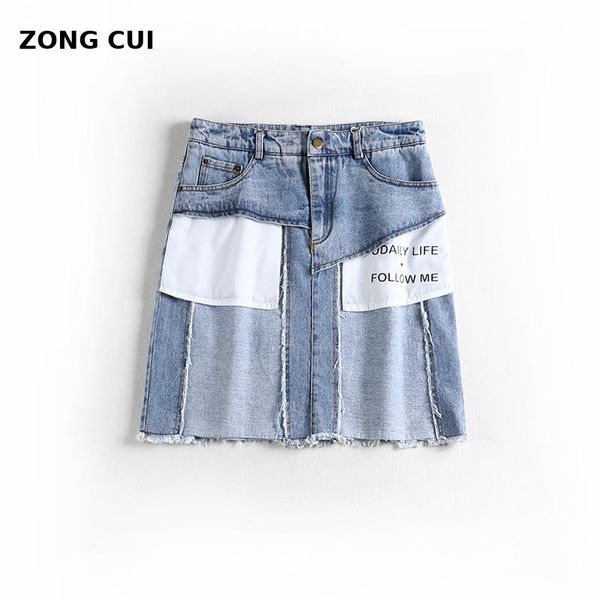 

skirts xl-5xl super large design high waist fashion a-line short denim skirt korean casual splicing pocket edge blue mini, Black