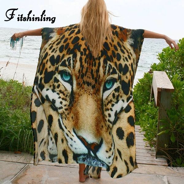 

fitshinling tiger print beach kimono swimwear sashes 2021 oversized long cardigan female swimsuits cover-up bohemian outing sale