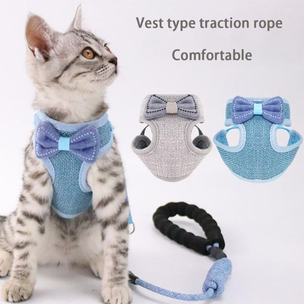 

cat collars & leads leash cute bowknot vest chest harness for dogs cats adjustable traction rope pet kitten breathable back products