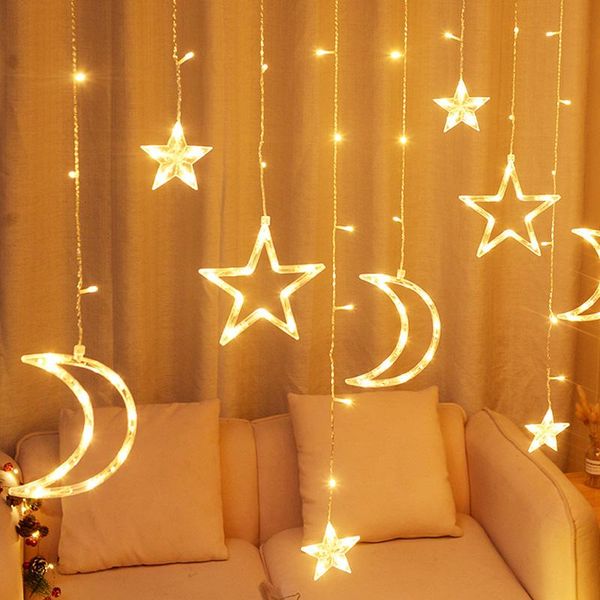 

twinkle star/moon fairy light ornament 12 led curtain string lights for bedroom ramadan birthday christmas indoor decorations party decorati
