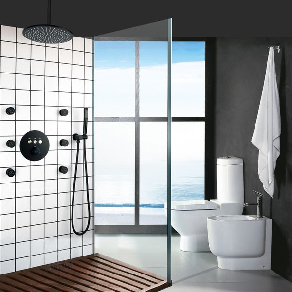 Set di precipitazioni termostatiche per bagno nero opaco Set di rubinetti per vasca con controllo della temperatura costante Palmare in ottone