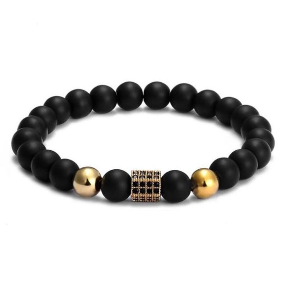 

beaded, strands 8mm elastic gold silver copper cz zircon cubic zirconia beads bohemian yoga bracelet agate onyx stone bangles ft5d, Black