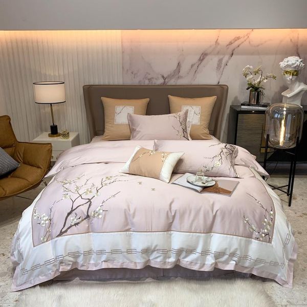

100% egyptian cotton embroidery bedding sets  king size duvet cover flat/fitted sheet pillow 4/7pcs