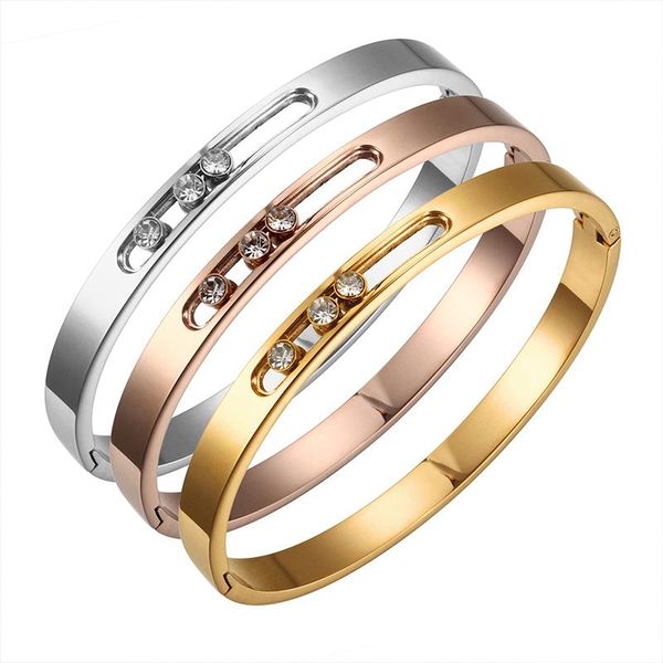 

bangle ladies bracelet stainless steel crystal sliding rhinestone luxury wedding party wristband jewelry gift, Black