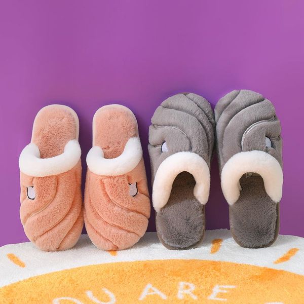 

comfortable home slippers women winter shoes fluffy slipper candy color warm plush woman indoor cotton shoe moonseed, Black