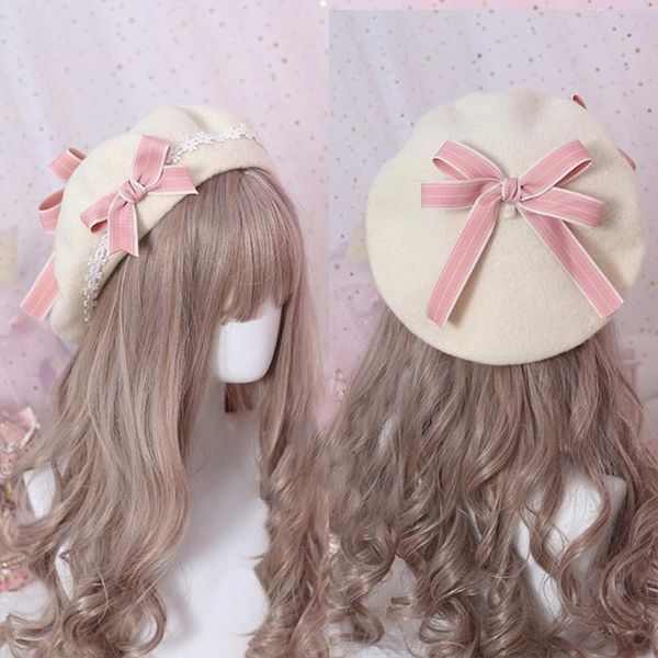 

berets lolita daisy bow hat kawaii hair access moe sweet bowknot cute beret, Blue;gray