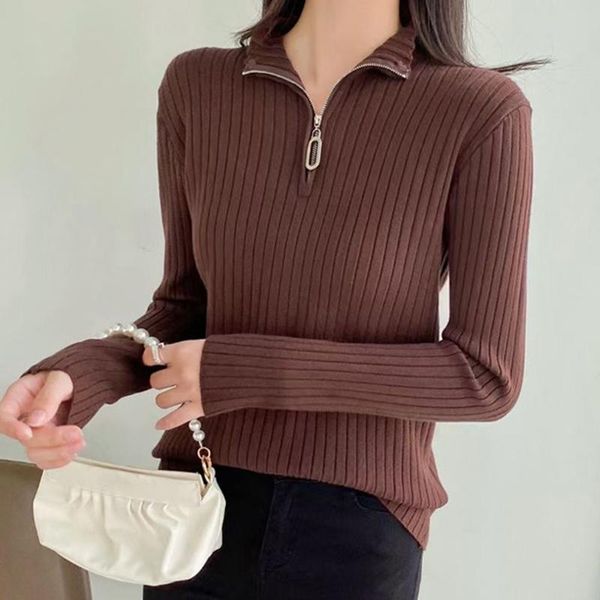 

women's sweaters jersey mujer half high collar zippers women sweater autumn winter long sleeve pullover female knitted office lady soli, White;black