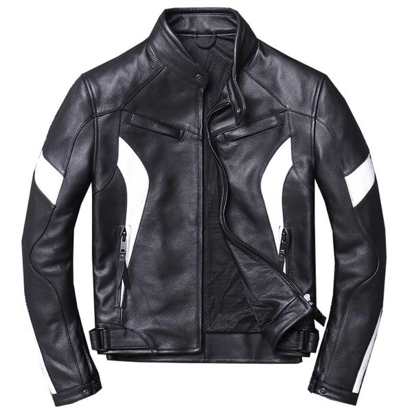 

men's leather & faux plus size 4xl 5xl motorcycle riding jacket genuine automotive coat for men spring autumn trench coats european, Black