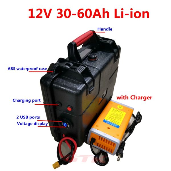 Batteria agli ioni di litio impermeabile 12V 30Ah 40Ah 45Ah 50Ah 60Ah 12v bms per la luce stradale banca di potere scooter laptop Ebike + caricabatterie