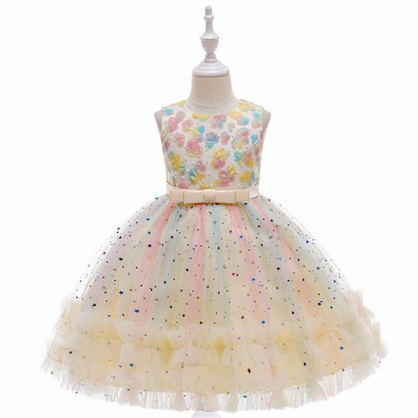 

baby dress rainbow lace embroidery girls gowns kids child princess birthday party clothes born dresses 3-11 years girl's, Red;yellow