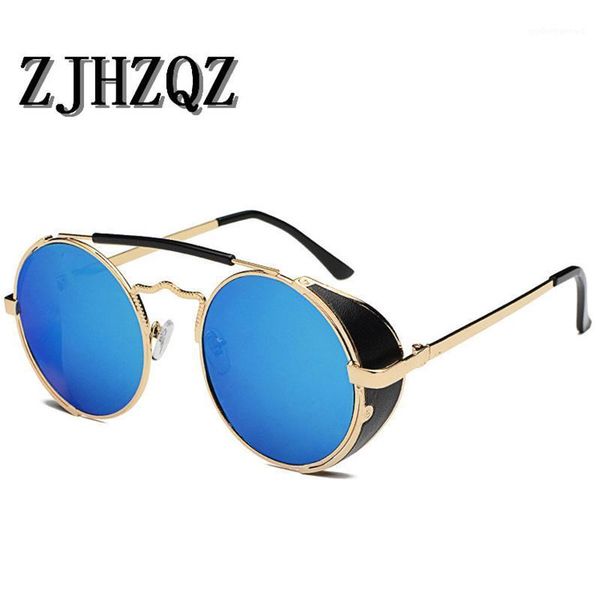 

fashion steampunk polarized sunglasses vintage retro mirrors glasses round punk cyber double bridge frame goggles for men/women, White;black