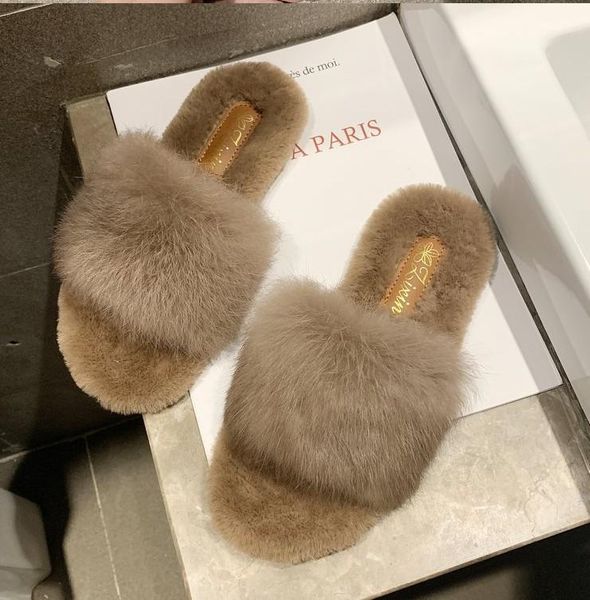 

natural sheepskin winter warm fur slippers women home shoes indoor slipper 2021 luxury wool woman casual, Black