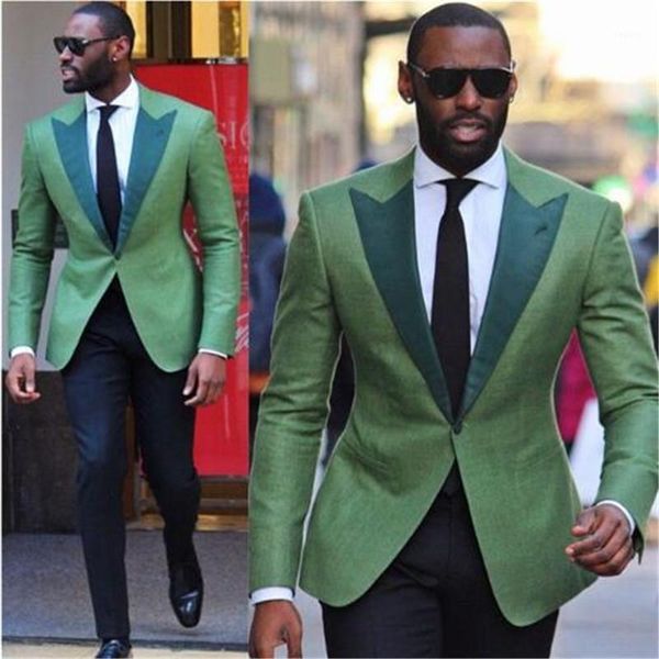 

men's suits & blazers 2021 green business men 2 pieces(jacket pant tie) slim fit blazer formal prom terno clothes fashion, White;black