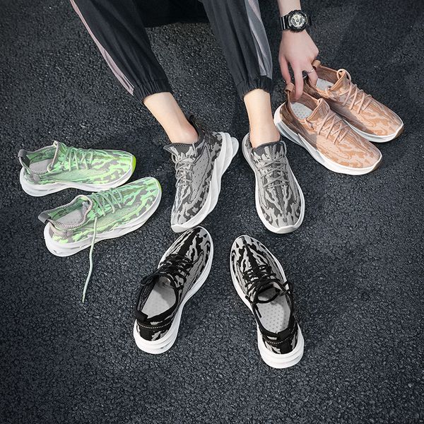 

2021spring fashion men sports shoes rubber height increasing damping personality joker simple leisure grid cloth shoes lace-up