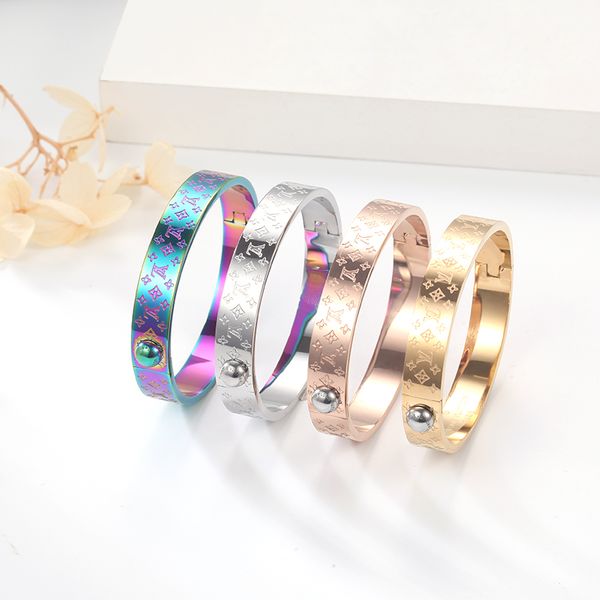 

new arrival size 5.8x4.9cm gold/silver/rose gold mono gram bangles colorful gold plated bracelet stainless steel bracelets, Black