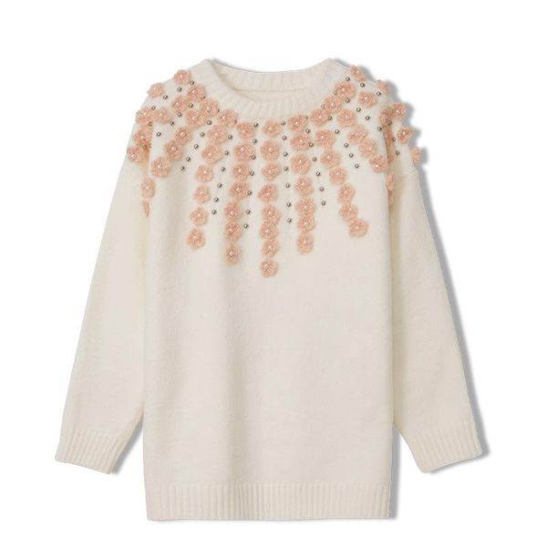 

women's sweaters sweater women korean style beading florals pullovers outerwear long sleeve spring autumn casual t41012, White;black