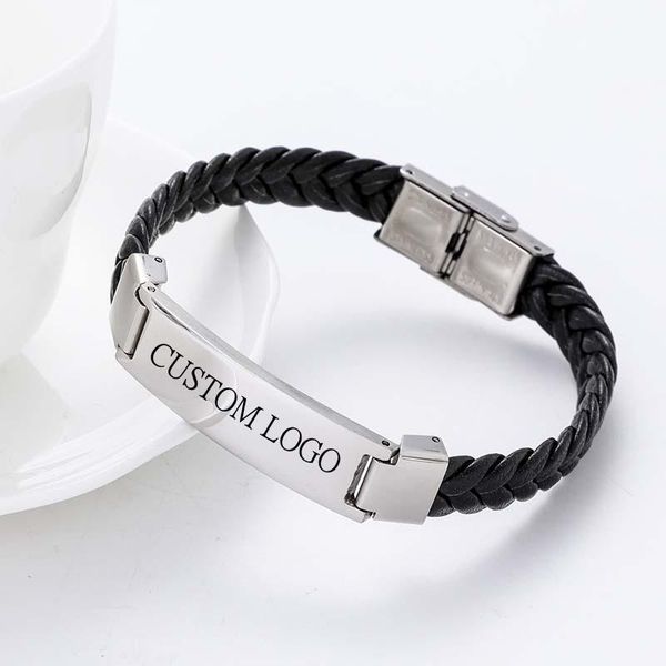 

charm bracelets customize diy logo fashion men and women bracelet braided cowhide leather rope jewelry, Golden;silver