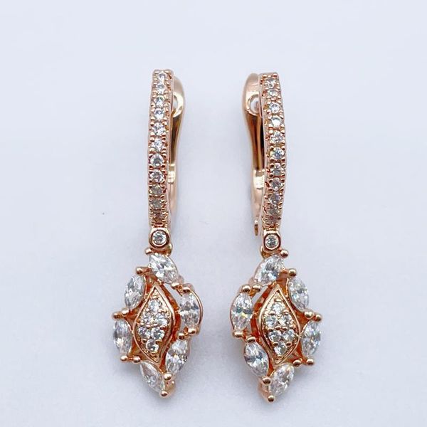 

dangle & chandelier women long round horse eye white natural zircon earrings 585 rose gold luxury casual fashion jewelry, Silver