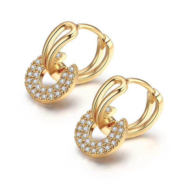 

hoop & huggie fashion wedding earrings shiny micro crystal paved round pendants elegant geometric piercing earring stud jewelry, Golden;silver
