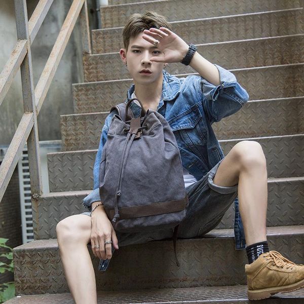 

backpack 2021 men's shoulder bag retro canvas man cylinder single slant computer