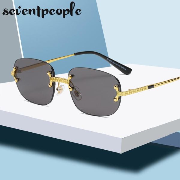 

vintage rimless round sunglasses women 2021 fashion frameless hip hop for men retro metal oval eyewear, White;black