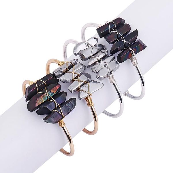 

charm bracelets fashion bangle brand women natural quartz handmade wrapped br045, Golden;silver