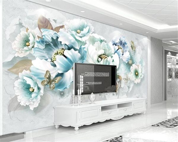 

wallpapers custom any size 3d wallpaper embossed peony european retro tv background silk mural