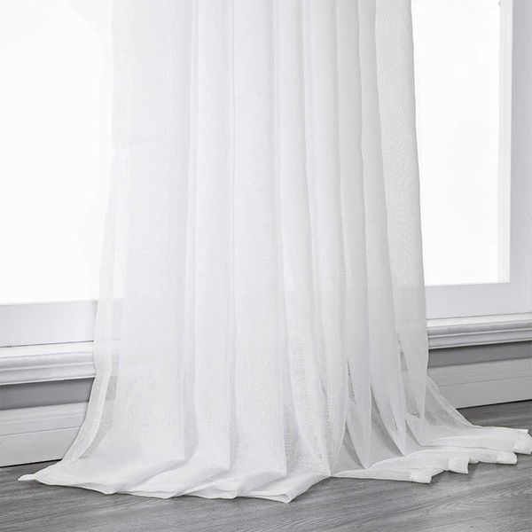 Branco tule janela cortina para sala de estar cortina de tule sólido para quarto sheer voile cortina cortina janela triagem 210712