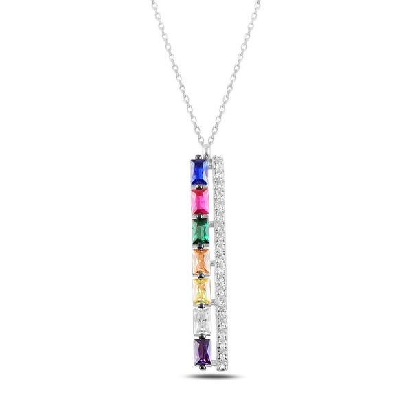 

chains silver 925 sterling rod colored baguette zircon cubic zirconia necklace