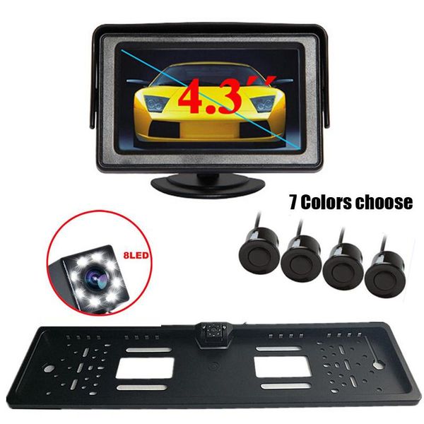 

car rear view cameras& parking sensors 3 in1 accessories sensor 4.3 inch tft lcd monitor rearview license plate camera reverse radar system