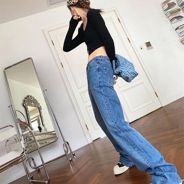 

women's jeans woman breech breeches high waist clothes wide leg denim blue streetwear vintage quality fashion harajuku slacks straight