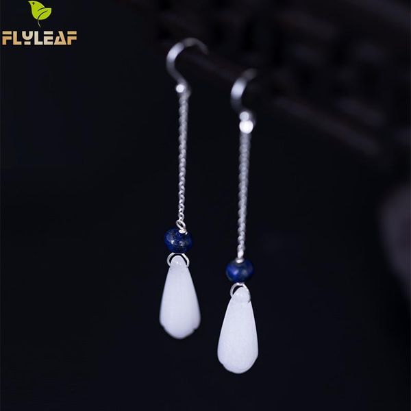 

dangle & chandelier flyleaf 100% 925 sterling silver magnolia flower jade long drop earrings for women china vintage style lady party dinner