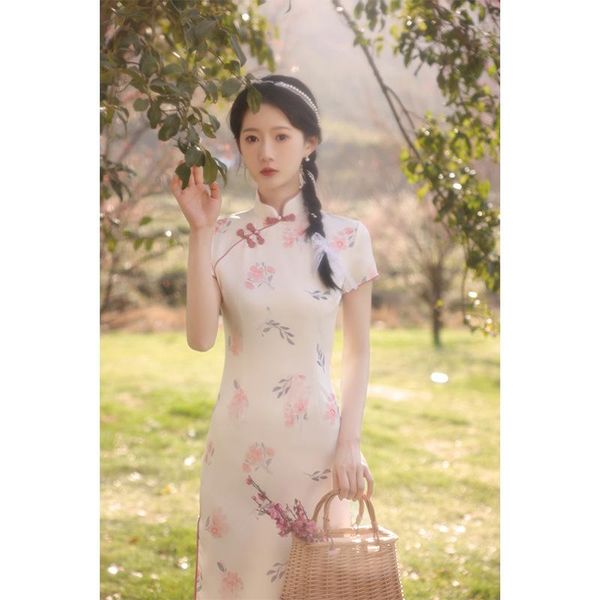 

ethnic clothing vintage improved slim floral print qipao for women chinese traditional party high split cheongsam, Red