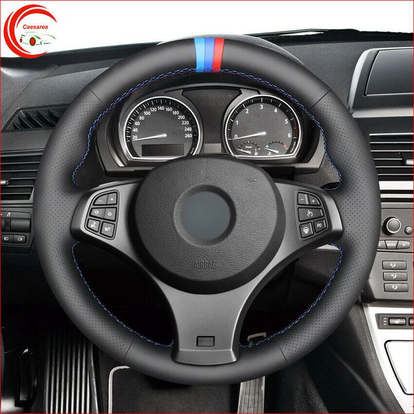

hand-stitch black leather m marker car steering wheel cover for bmw x3 e83 m