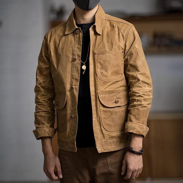 

men's jackets men jacket bomber vintage solid slim safari style mens and coats canvas oil wax, Black;brown