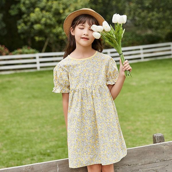 

summer girls dress casual 95% cotton floral print garden dresses for 6 7 8 9 10 years girl's, Red;yellow