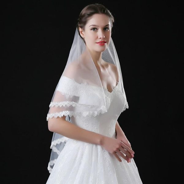 

bridal veils lan ting bride one-tier lace applique edge wedding veil blusher 53 appliques embroidery tulle, Black