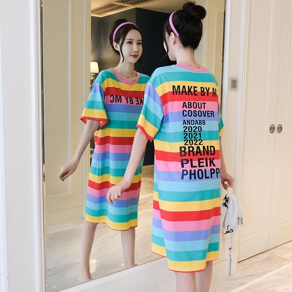 

maternity dresses 8732# clothes summer o neck stripe colorful cotton short sleeves loose stylish dress pregnant women mom, White