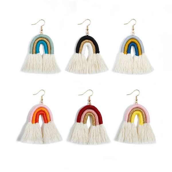 

dangle & chandelier macrame rainbow tassel earrings vintage for women bohemia jewelry mother's day gift 7.4cm hand made hook #hj38v, Silver