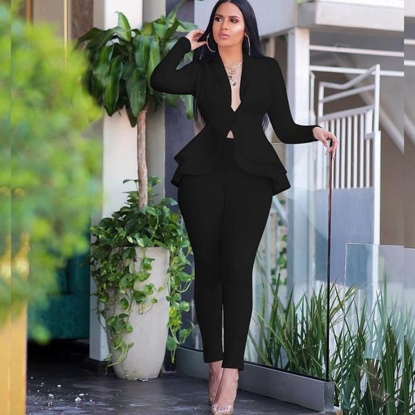 

two piece dress autumn winter business women elegant suit 2 set white blazer coat pencil slim long pant office lady jacket female outfits