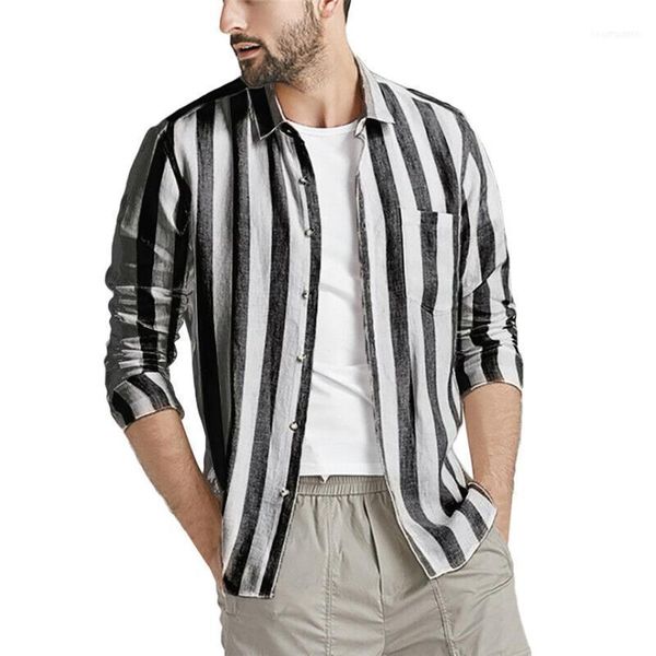 

men's casual shirts klv men vintage striped button linen solid long sleeve retro blouse shirt comfortable1, White;black