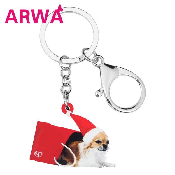 

keychains arwa acrylic christmas hat chihuahua dog keychain gift bag animal key rings for women girl charm car purse, Silver