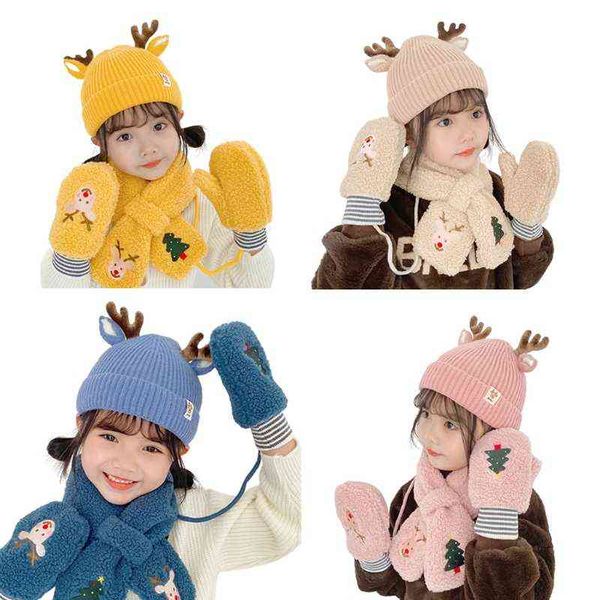 

m7dd 1-4 years children hat gloves scarf set knitted suit winter 3pcs, Blue;gray