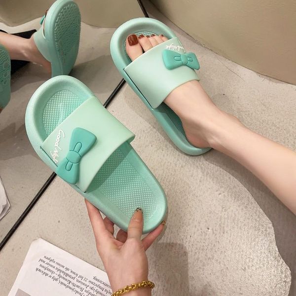 

bow thick-soled fashion sandals girls couple bathroom slippers ladies casual summer beach princess cute, Black