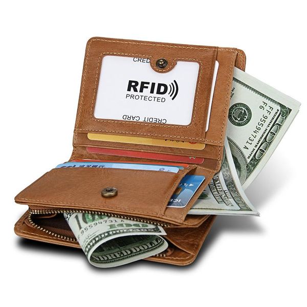 

wallets joyir men genuine leather wallet rfid crazy horse short purse for man coin purses&holders mens money bag, Red;black