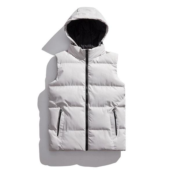 

men's vests korean waistcoat autumn and winter trend down cotton vest shoulder man large warm couple thickened detachable hat coat, Black;white