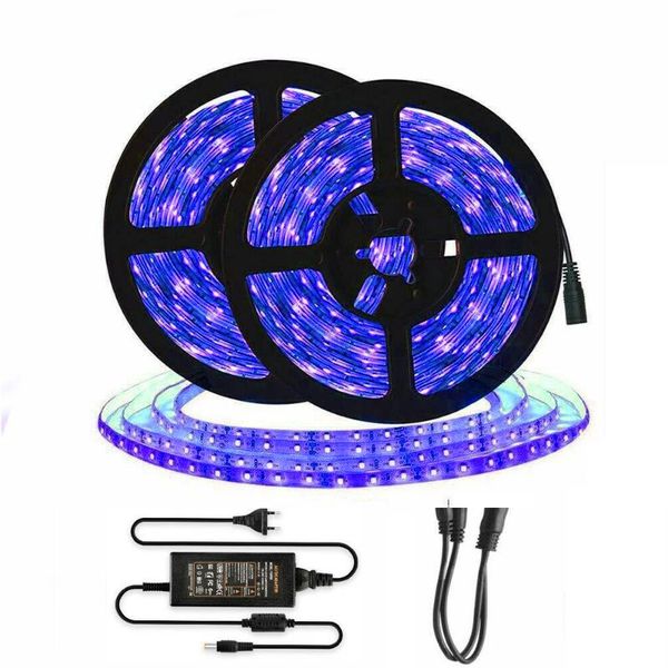 

strips smd uv led strip light 60leds/m 395-405nm ultraviolet ray diode ribbon purple flexible tape lamp + power adapter