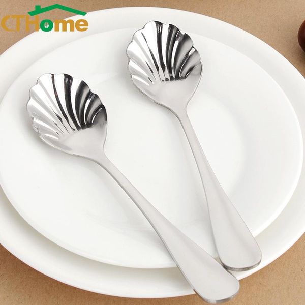 

creative stainless steel shell cute ice cream sugar spoons coffee stir meal spoon cutlery tableware dinnerware dishes sets
